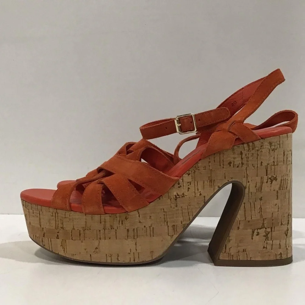 Women’s Free People Lisbon Orange Suede Cork Platform Sandals Size 40
